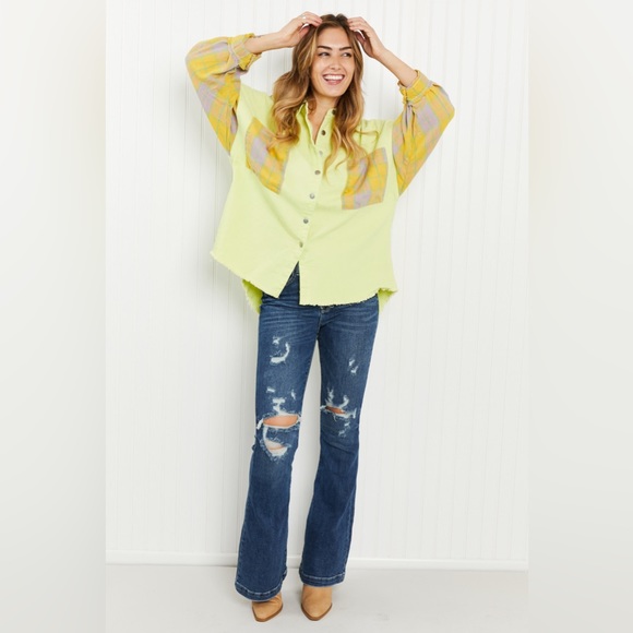 POL Bright Autumn Full Size Contrast Plaid Twill Shacket - Picture 2 of 11